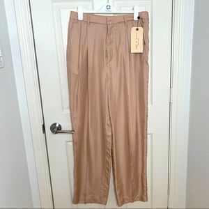 Rag & Bone Sally Silk Pleated Wide-Leg Pants in Rugby Tan